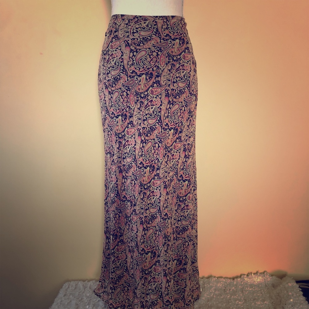 Vintage Silk Paisley Bias-Cut Maxiskirt